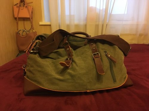 Leather Tote Duffle Bag Carry On Luggage Weekend Canvas Travel Bag photo review
