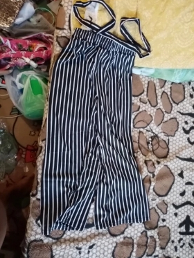 Striped High Waisted Wide Leg Pants One Size Chiffon Trousers photo review