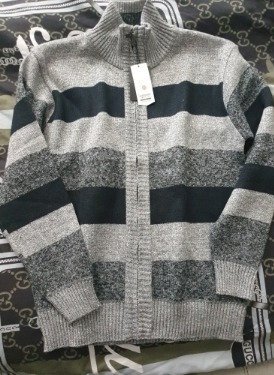 Mens Cardigan Sweater Thick Striped Zip Sweater photo review