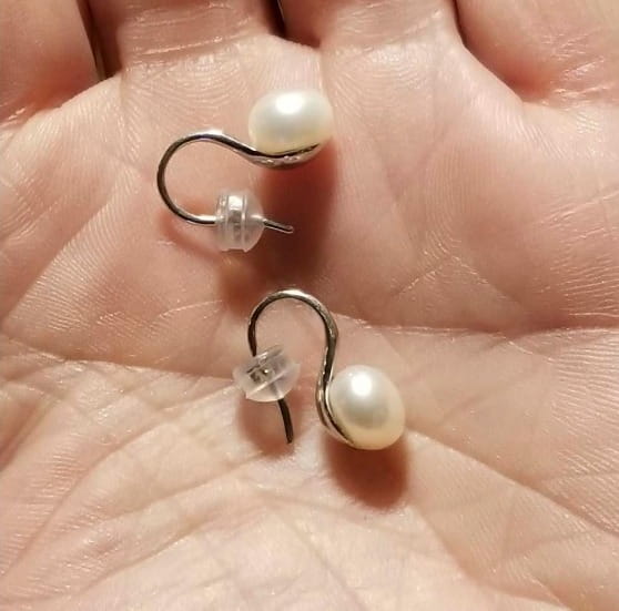 Earrings 7.5-8mm Pearl Sterling Silver Hoop Dangle Earrings photo review