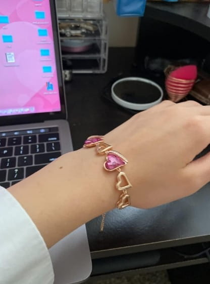 Bracelet Heart Link Charm  Bracelet With Birthstone Crystal photo review